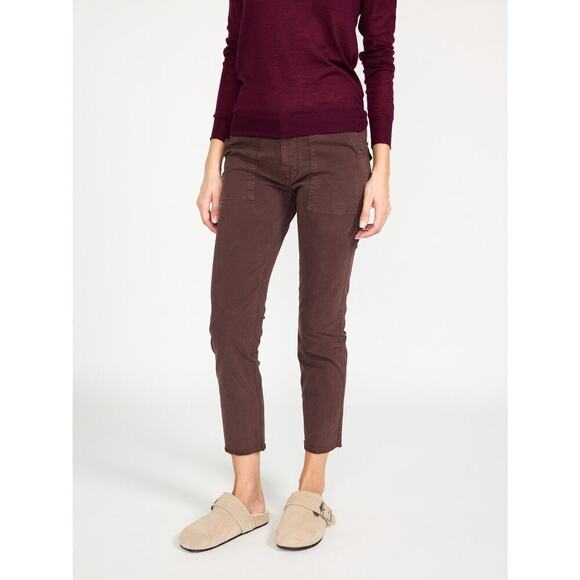 Nili Lotan Jenna Low Rise Raw Hem Stretch Twill Cotton Crop Pants Brown Size 0 - Picture 2 of 8